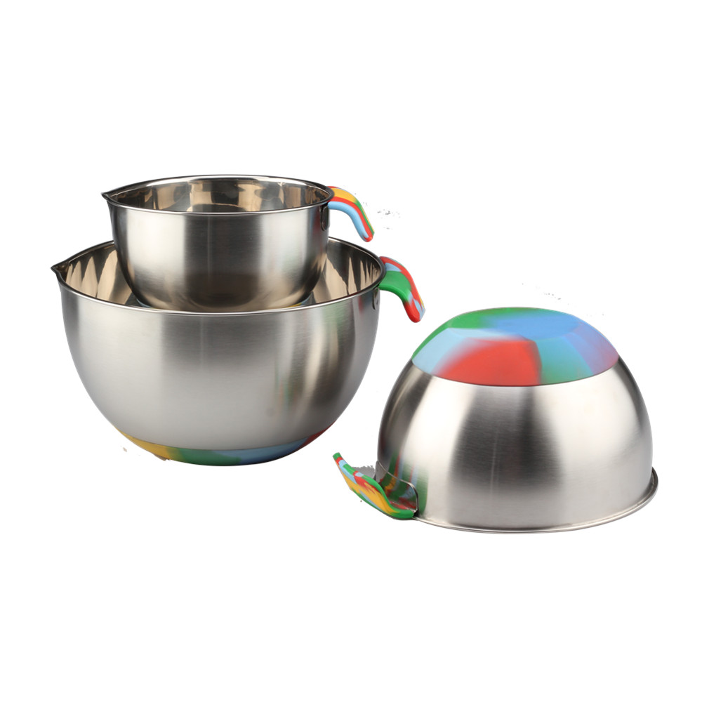 Set Of 3 Mixing Bowls With Colorful Silicone, Non Slip Base Bowls With Handle — 3
