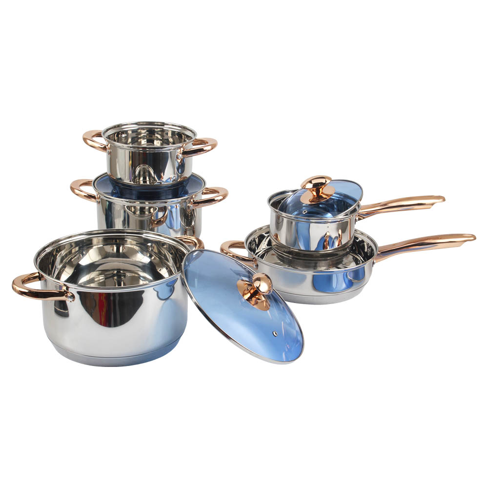 Stainless Steel Nonstick Cookware Set With Blue Glass Lid — 6