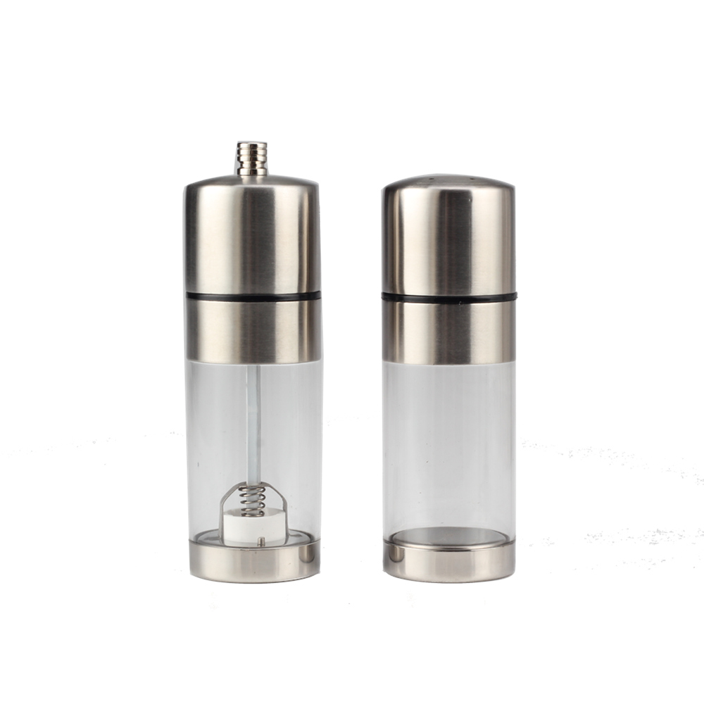 3 Pieces Salt And Pepper Mill, Manual Salt And Pepper Mill in Glass And Stainless Steel