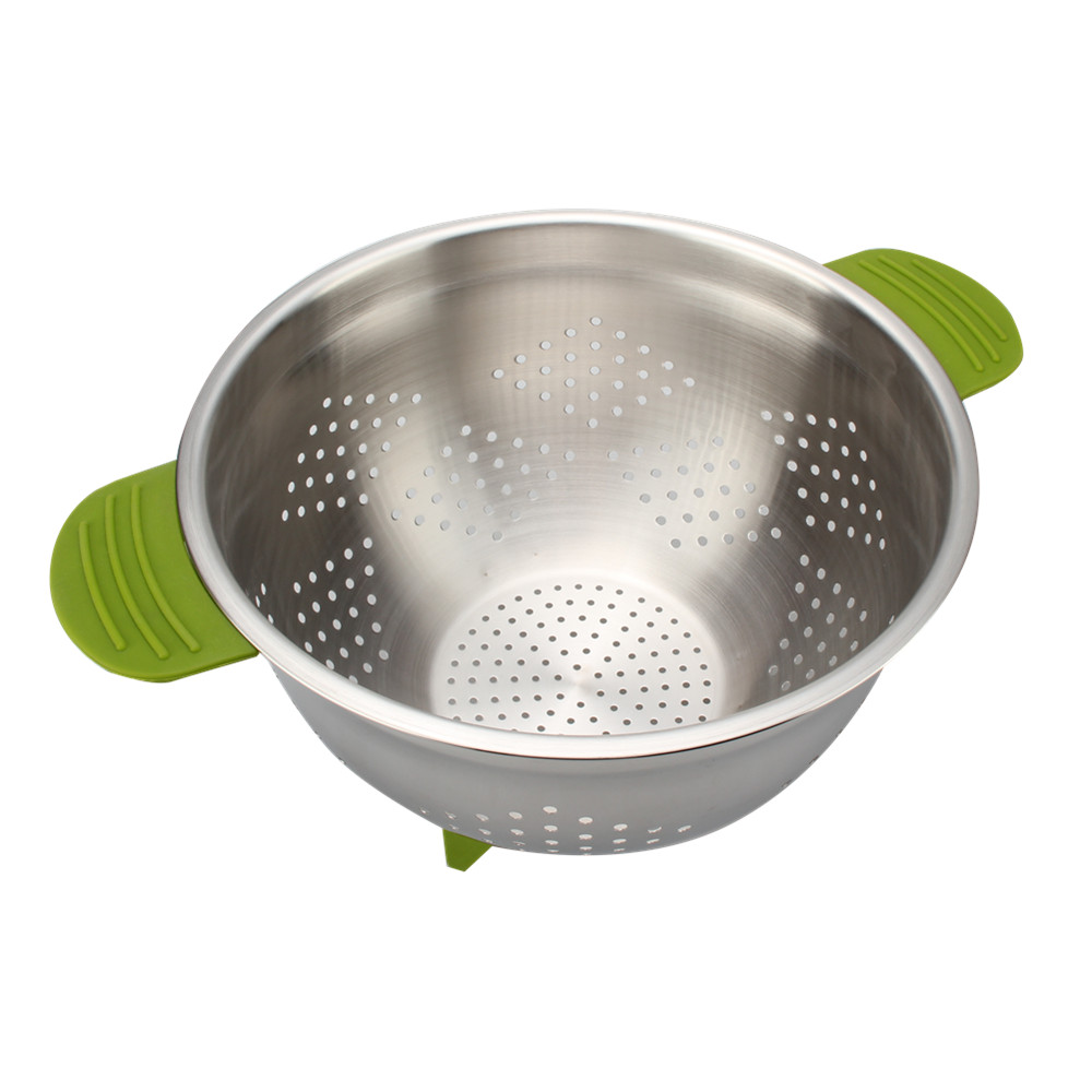 Stainless Steel Colander Metal Strainer Bowl Colander With Feet And Silicone Handle — 4