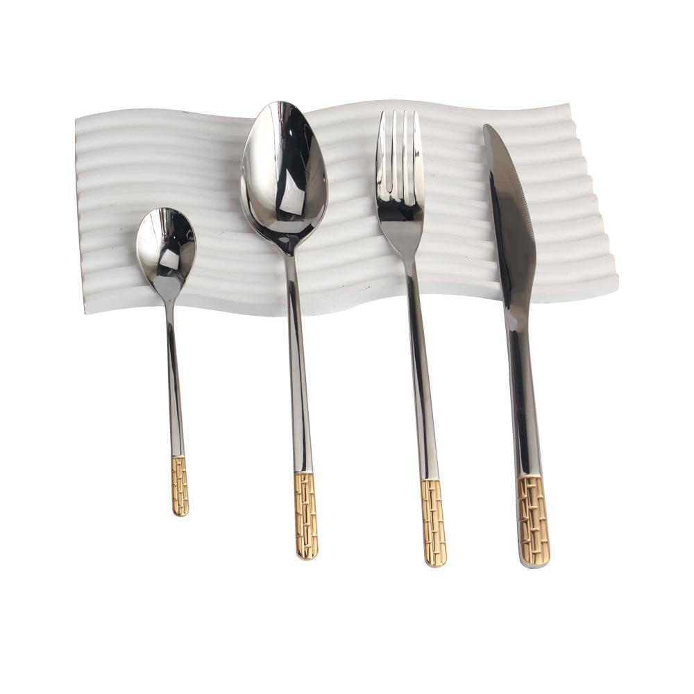 Mirror Polished,Dishwasher Safe Gold Accent 4-pcs Set Stainless Steel Flatware set — 9