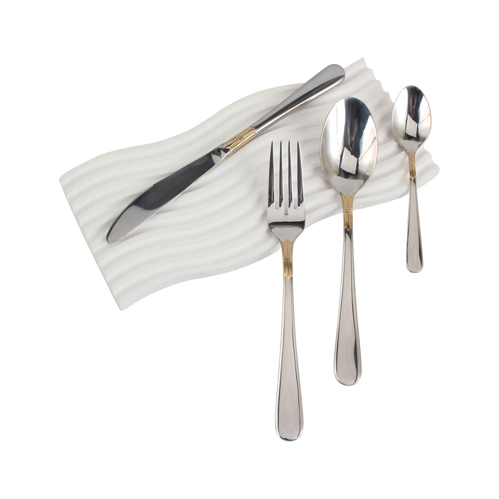 Stainless Steel Flatware Set,  silver plated with gold accents — 7