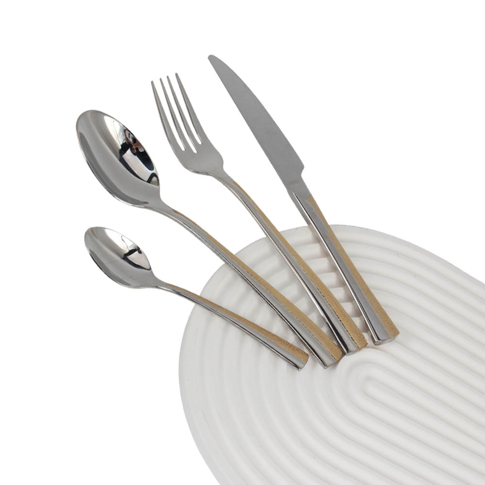 Stainless Steel Flatware Set,Fine Flatware Set with Serving Utensils, Dishwasher Safe (65, Gold Accent) — product information