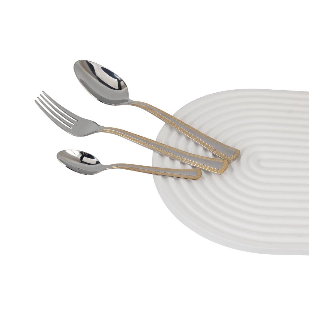 3-pcs Set Stainless Steel  Flatware set Mirror Polished Cutlery Set(65, Gold Accent) — 6