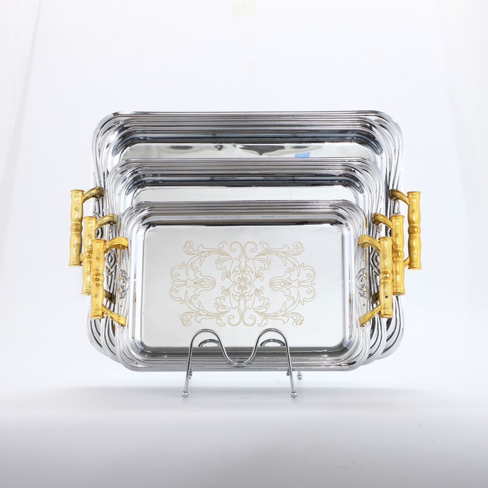 Round-Side Rectangular Iron Tray in Chrome — 6