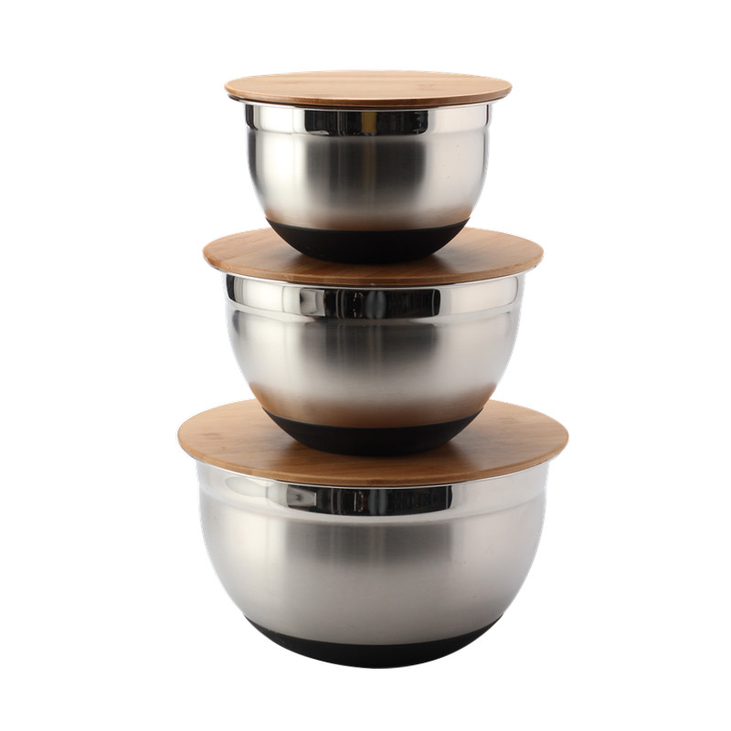 Mixing Bowls With Lids, Bowl Set With Wooden Lids, Set Of 3