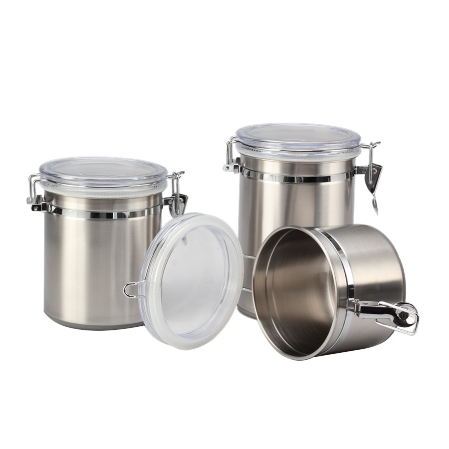 Set Of 3 Food Storage Sugar Tea Coffee Snacks Kitchen Jar With Clear Lid — 2