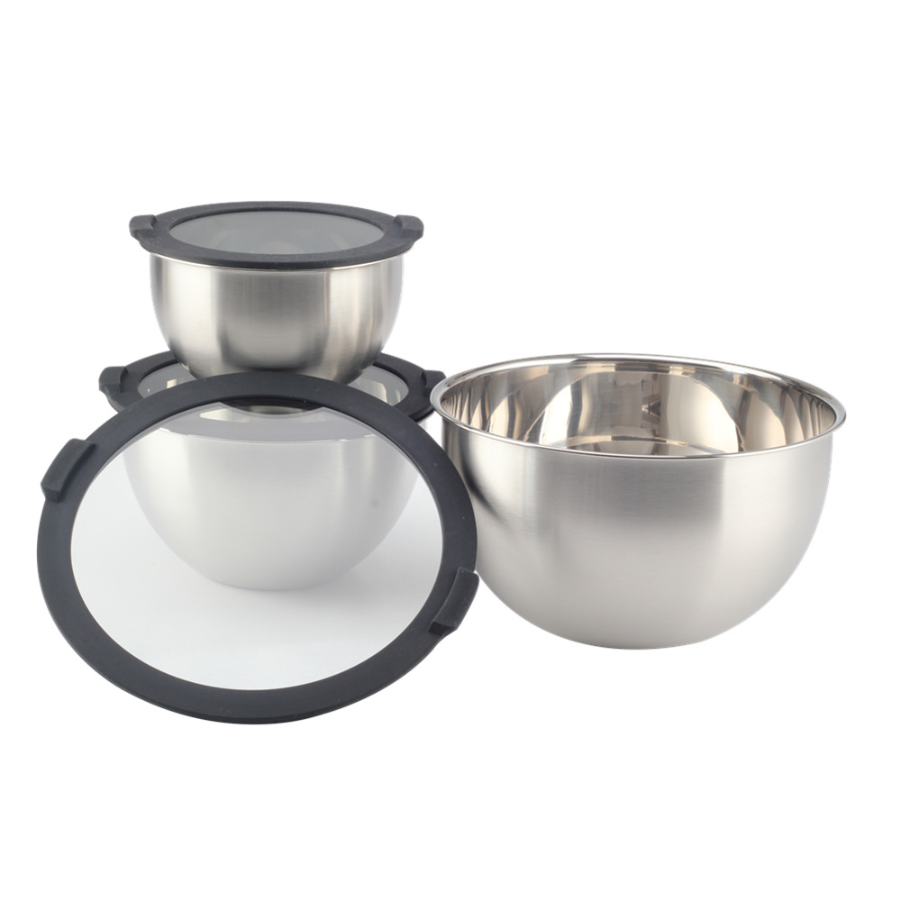 Stainless Steel Mixing Bowls With Transparent Clear Lids Set — 3