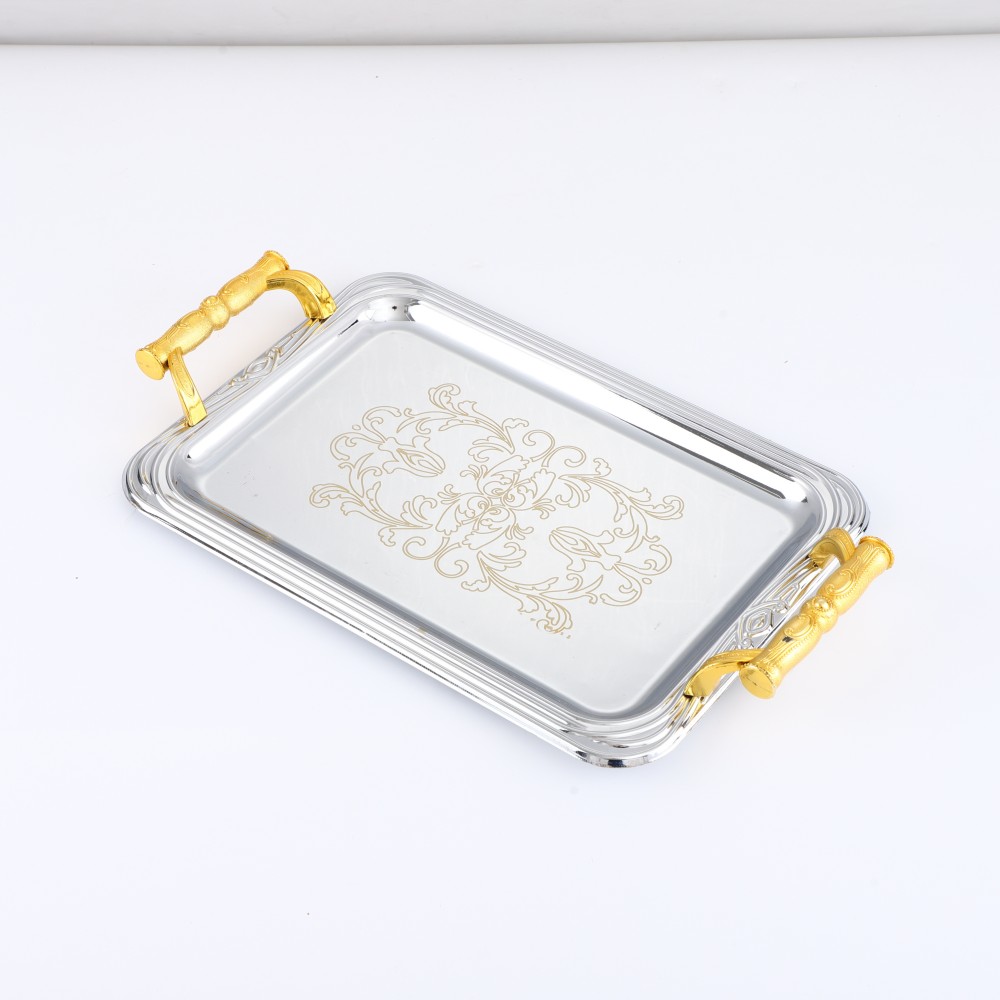 Round-Side Rectangular Iron Tray in Chrome — product information
