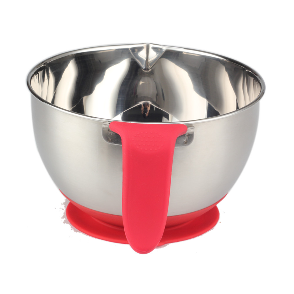 Stainless Steel Mixing Bowl With Suction Cup Silicone Bottom & Long Handle — 5