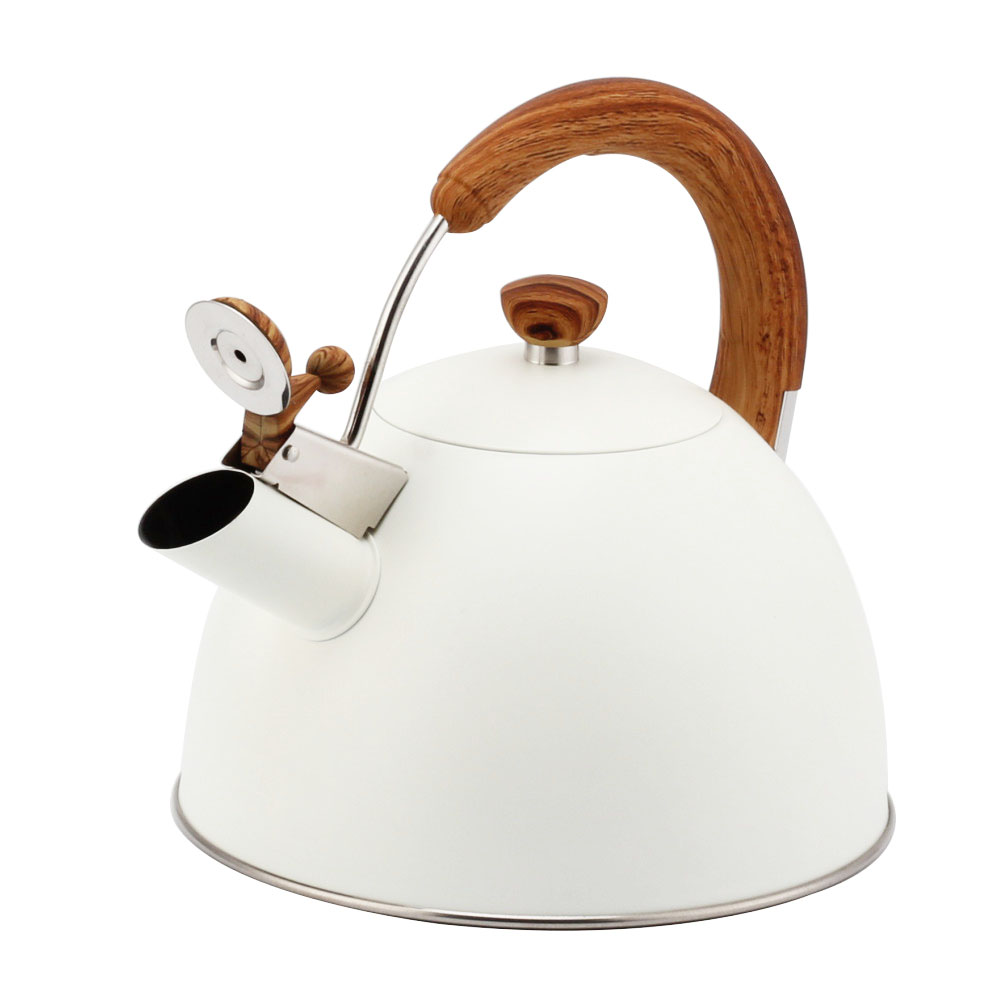 Modern S/S Whistling Kettle for Kitchen White With Wooden Handle — 3