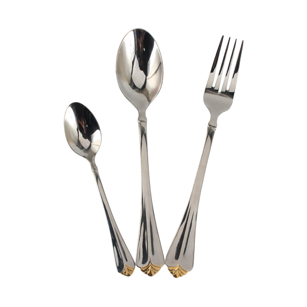 Stainless Steel Flatware Set, Mirror Polished Cutlery Set ilver plated with gold accents — 9