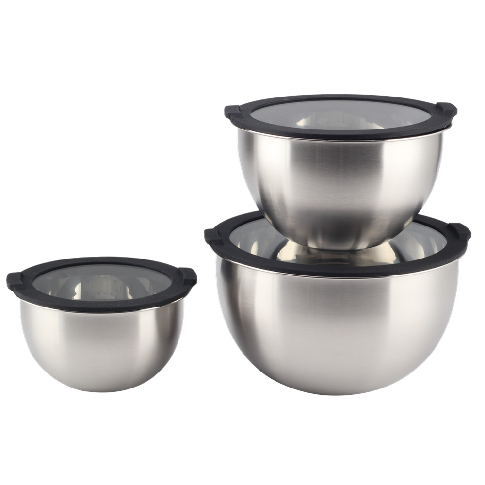 Stainless Steel Mixing Bowls With Transparent Clear Lids Set — 5