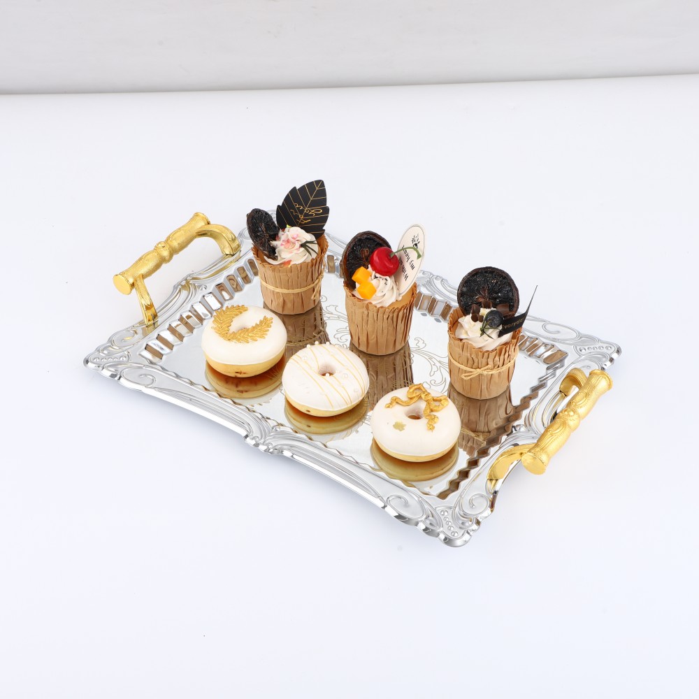 Lace Rectangular Iron Tray in Chrome — 3