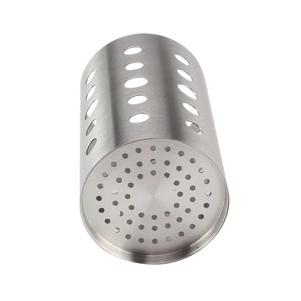Round Stainless Steel Utensil Holder - Silver Caddy & Organizer for Drying Cooking Spoons — 2