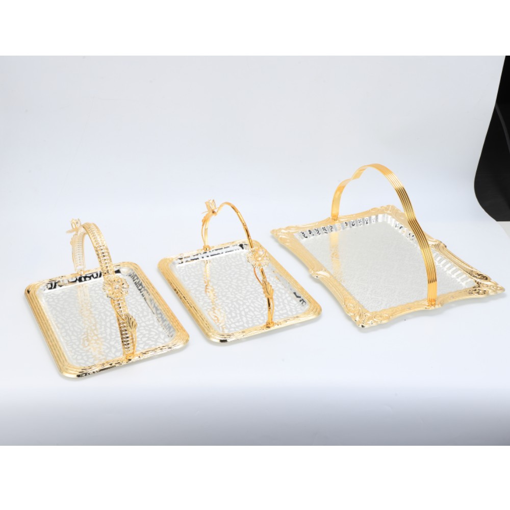Double Rectangular Iron Tray With Round Handle — 2
