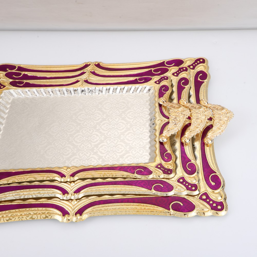 Round Side Rectangular Iron Tray Pattern Purple Drops — 6