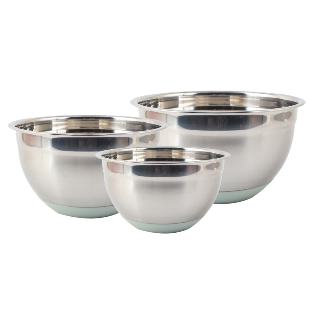 3size Silicone Base Stainless Steel Salad Bowl Set — product information