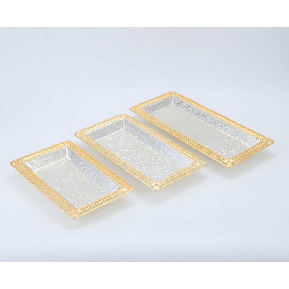 Coffee Serving Tray, Lace Rectangular Iron Tray Pattern Double Color — product information