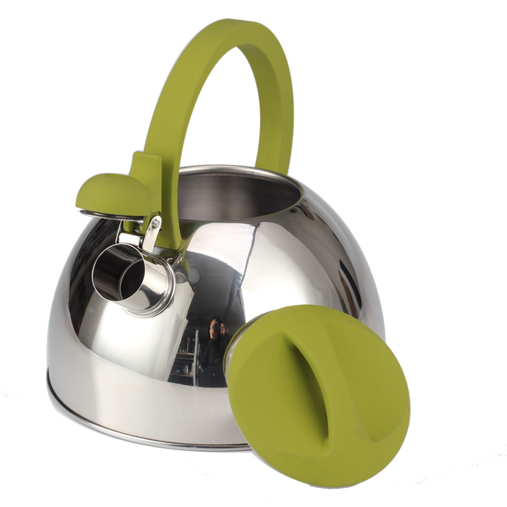 Classic Stainless Steel Whistling Tea Kettle With Green Handle — product information