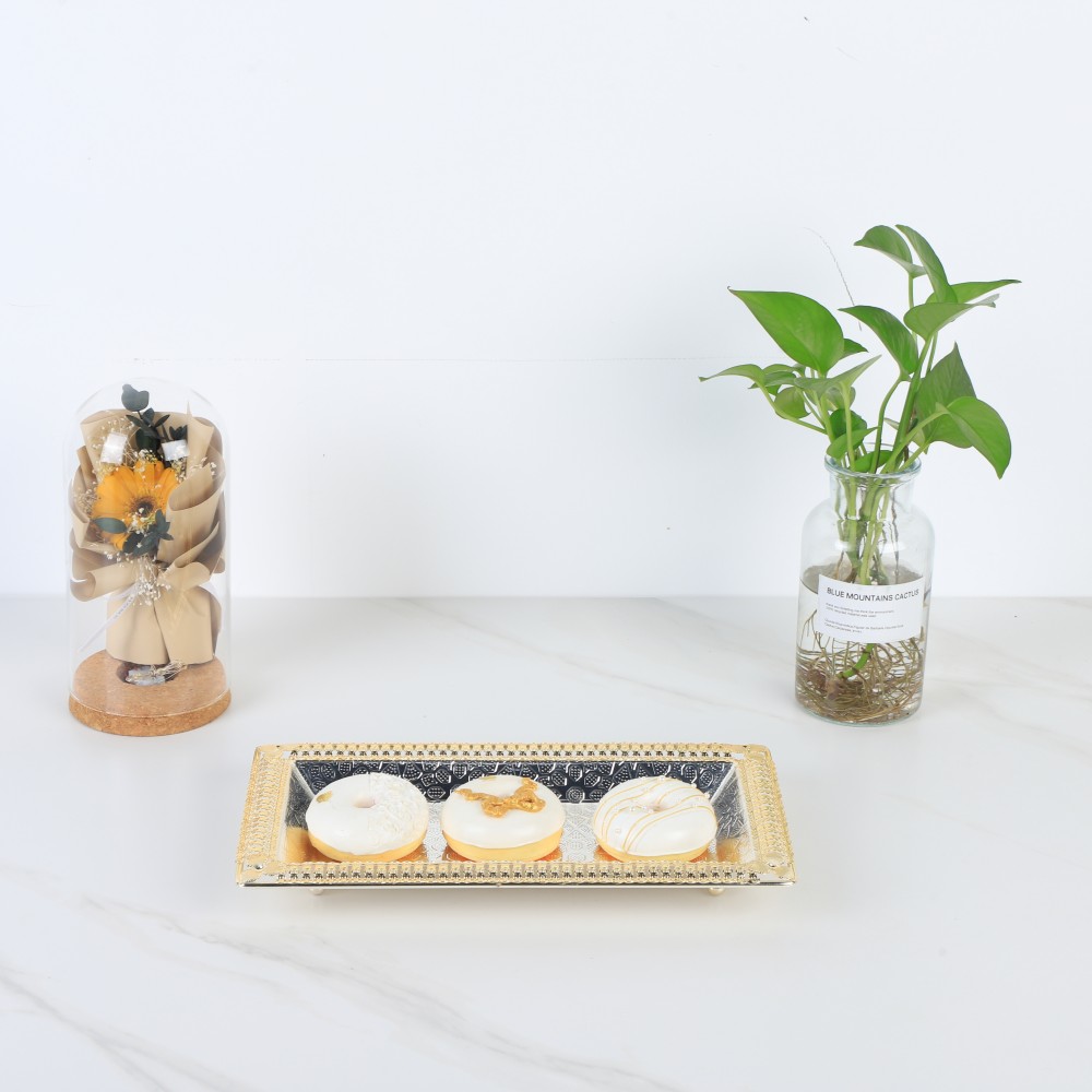 Coffee Serving Tray, Lace Rectangular Iron Tray Pattern Double Color — 4