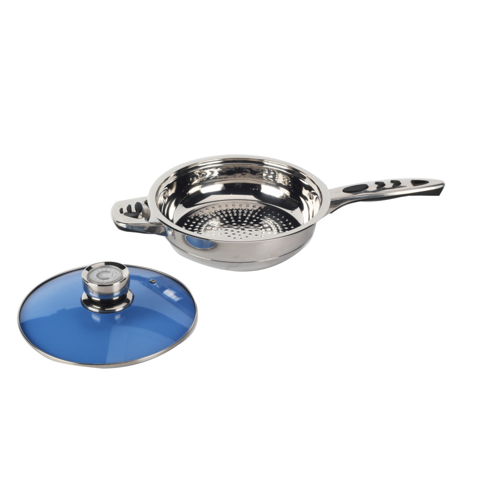 Stainless Steel Cookware Set With Blue Glass Lid — 4