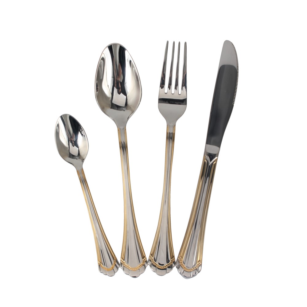 4-pcs Set Stainless Steel  Flatware set Dishwasher Safe (65, Gold Accent) — 9