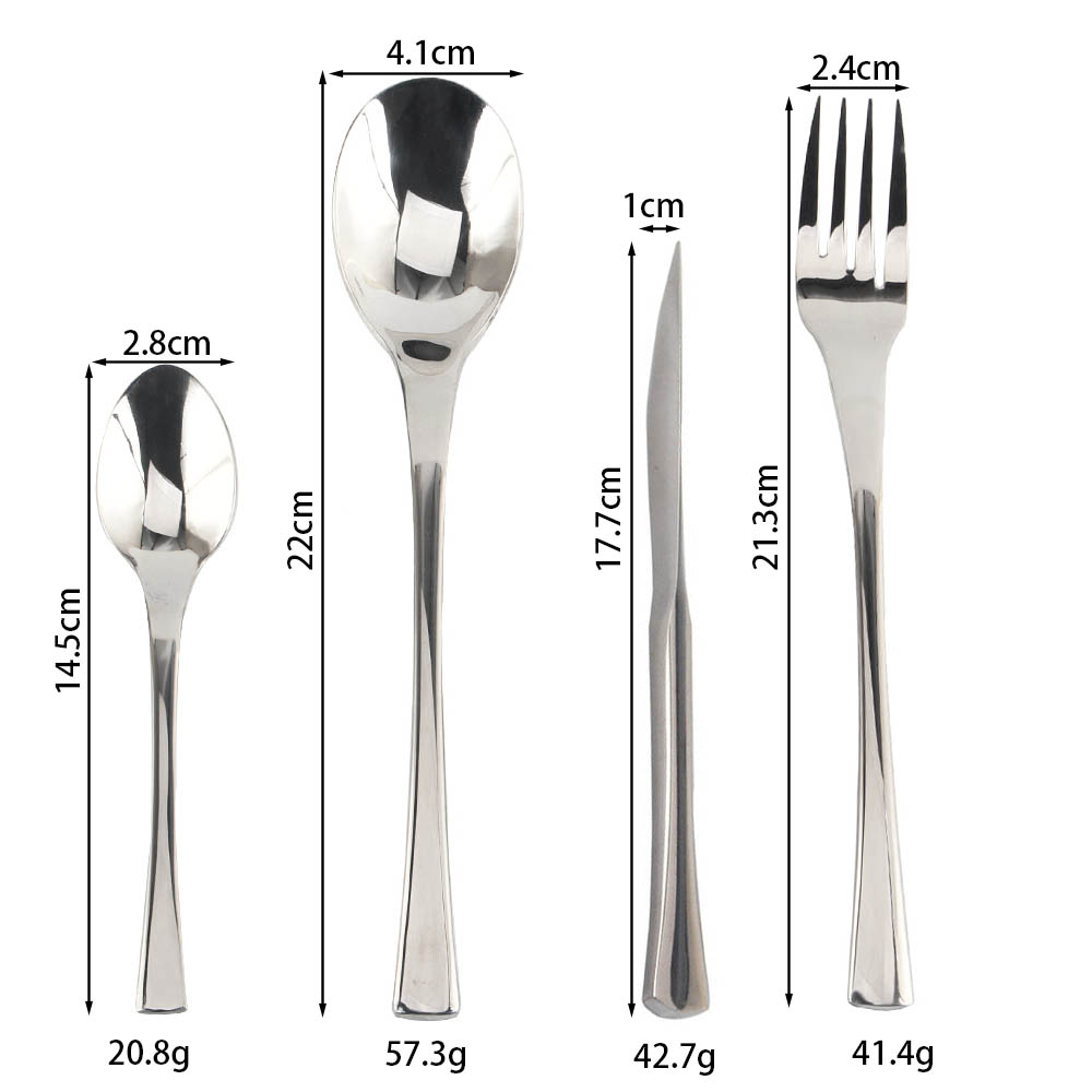 Dinner Forks/Spoons/Knives, Square Edge & Mirror Polished, Dishwasher Safe — 9