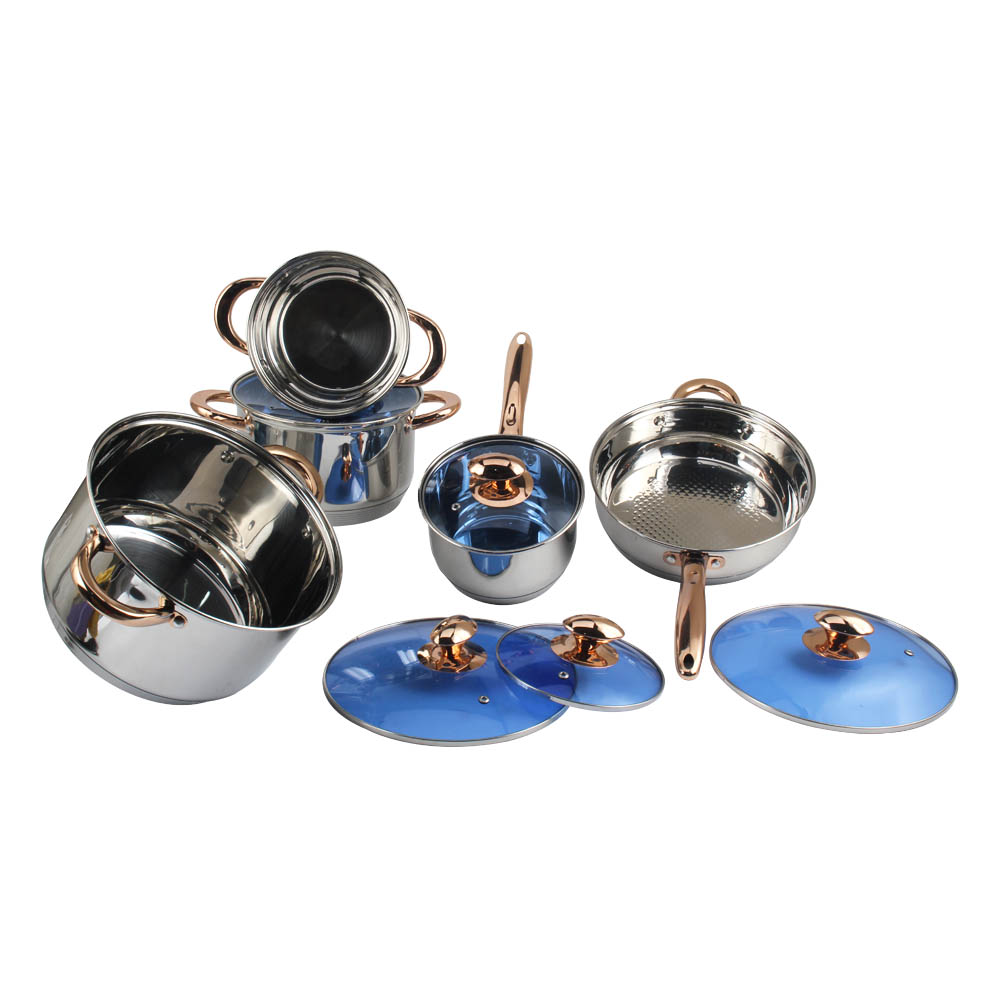 Stainless Steel Nonstick Cookware Set With Blue Glass Lid — 4