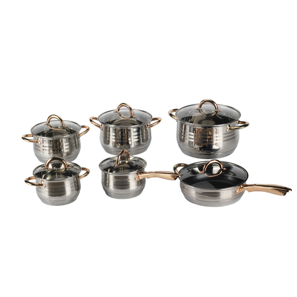 12pcs Stainless Steel Cookware Set Golden Handle — product information