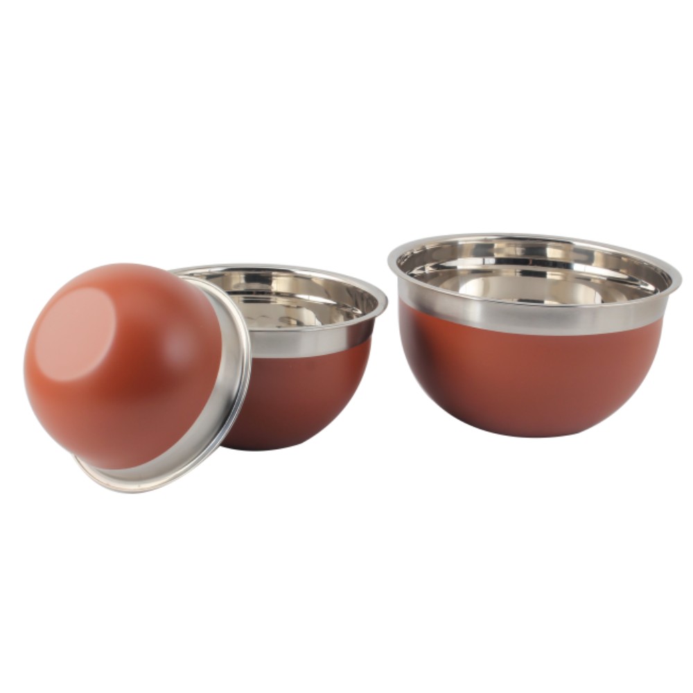3size Brown Color Body Stainless Steel Mixing Bowl Set — 3