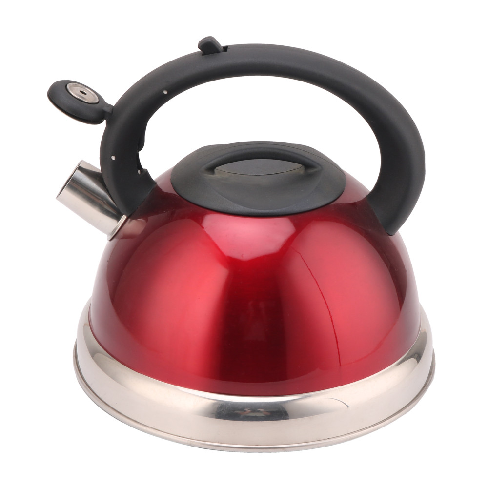Red Coffee And Tea Sets-Stainless Steel Whistling Tea Kettle With Silicone Handle — 4