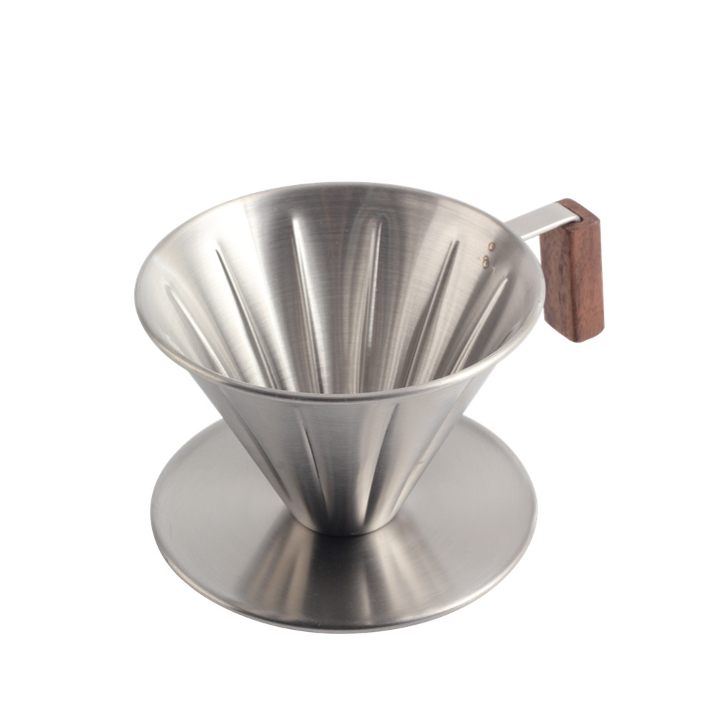 Walnut Wood Handle, Metal Reusable Drip Coffee Filter — 5