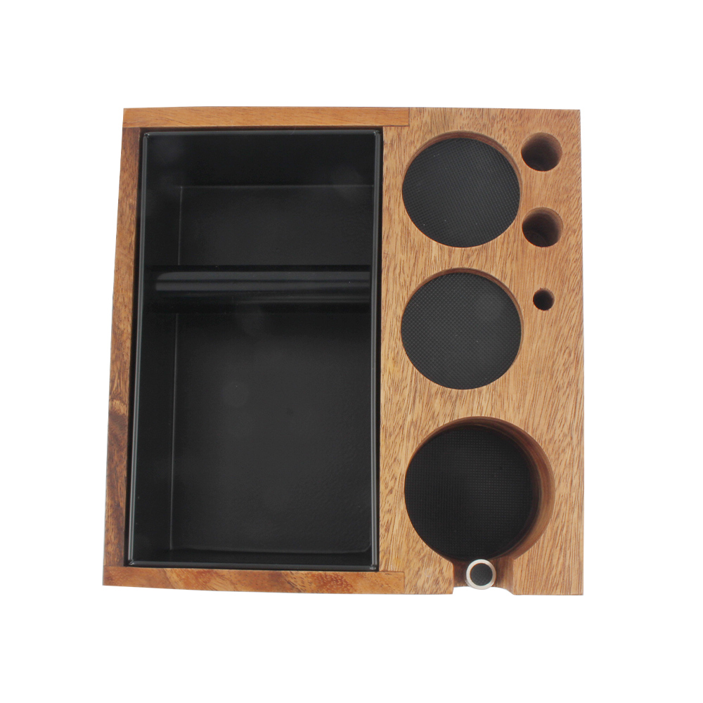 Large Espresso Knock Box And Tamping Station, Solid Wood Espresso Accessories Organizer Box — product information