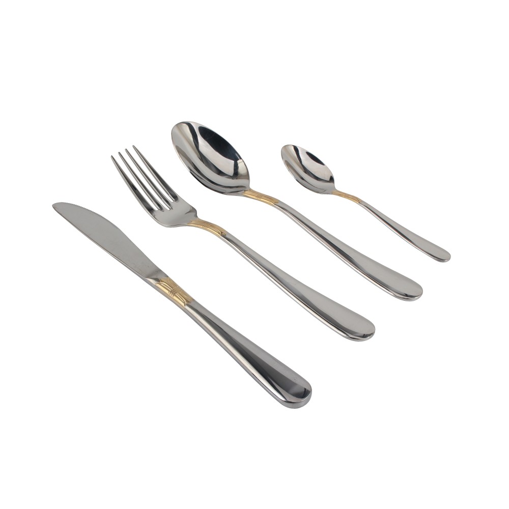 Stainless Steel Flatware Set,  silver plated with gold accents — 10