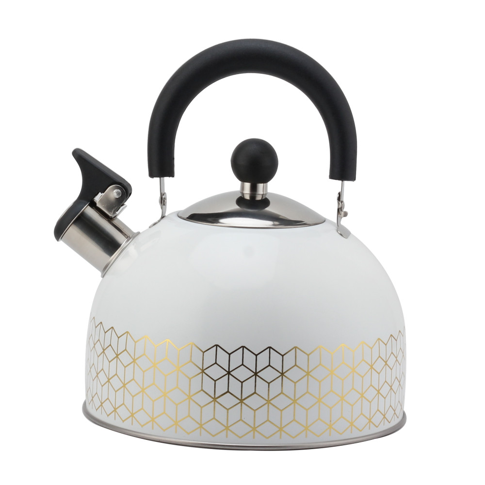 Patterned Stainless Steel Tea Kettle With Whistling Sound-White