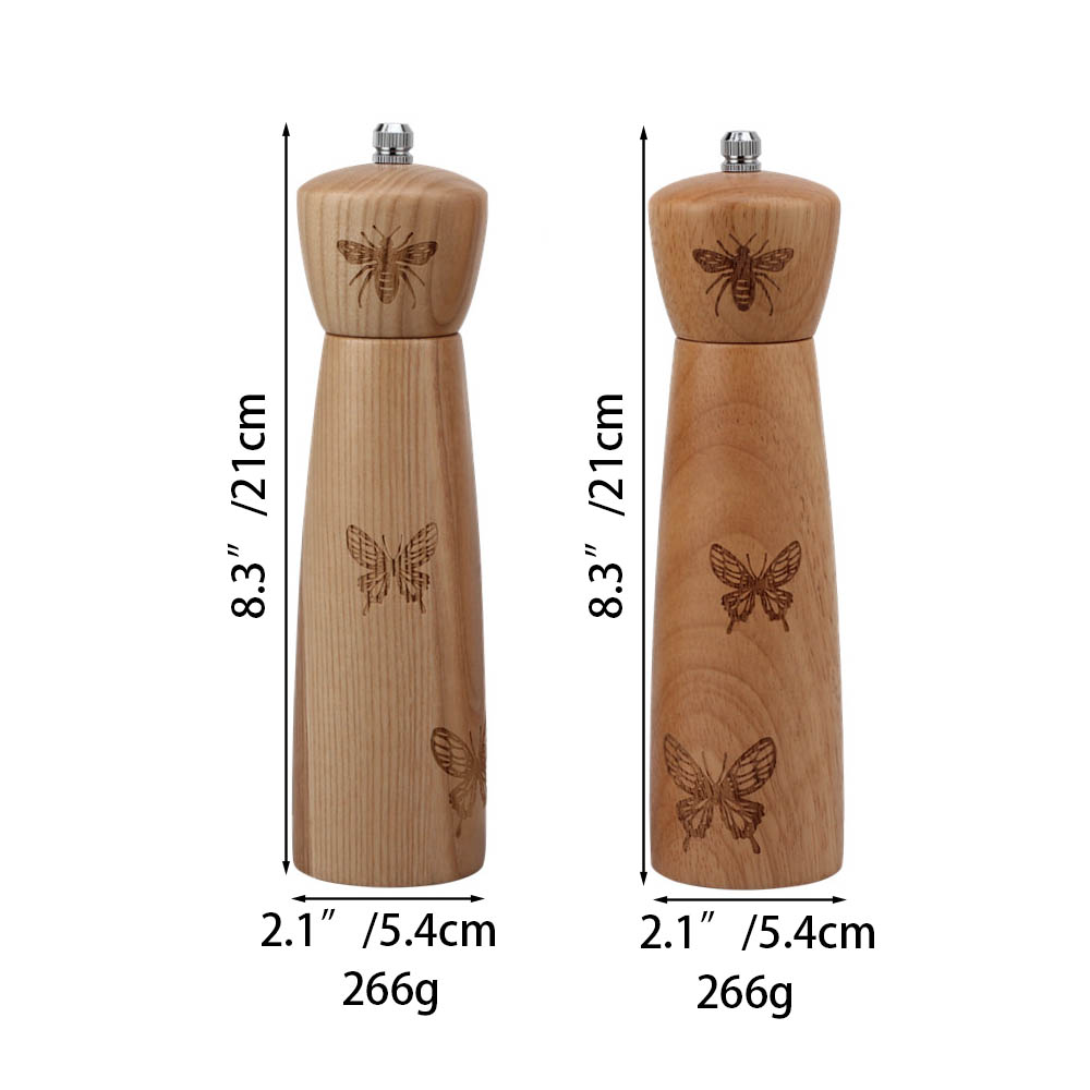 Modern Wooden Salt And Pepper Grinder, Refillable Salt & Pepper Mills Adjust for Customized Coarseness — product information