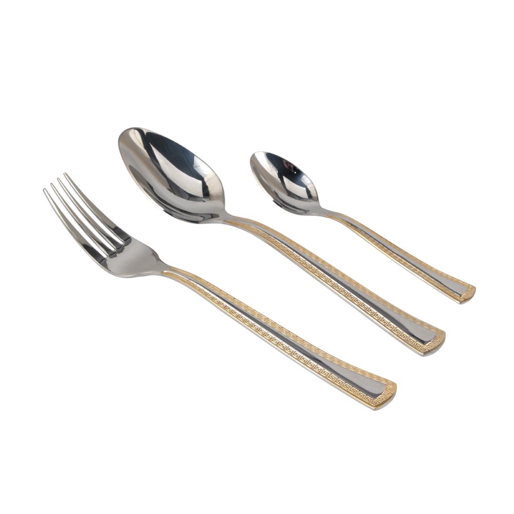 3-pcs Set Stainless Steel  Flatware set Mirror Polished Cutlery Set(65, Gold Accent) — 4