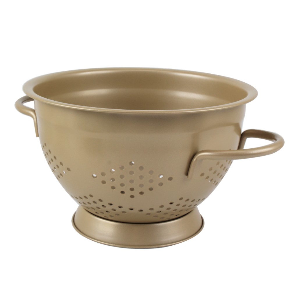 Gold Color Metal Strainer With Handles for Pasta, Spaghetti, Vegetables — product information
