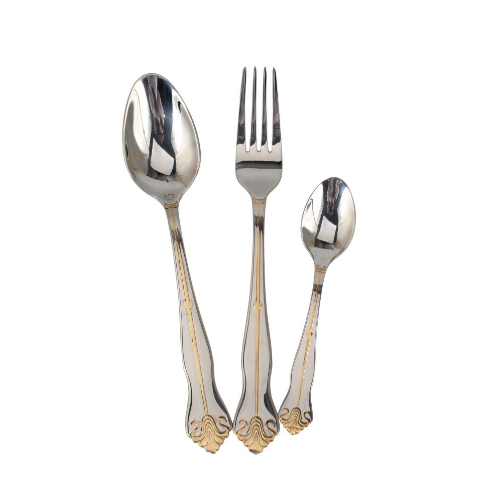 Service for 3, Fine Silverware Set (Gold Accent) Stainless Steel Flatware Set — 8