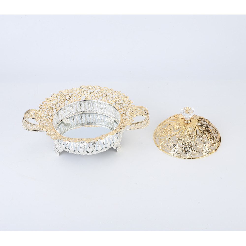 Two Ears Round Sugar Cup Lace Stone Grain Tray Large With Lid — 5