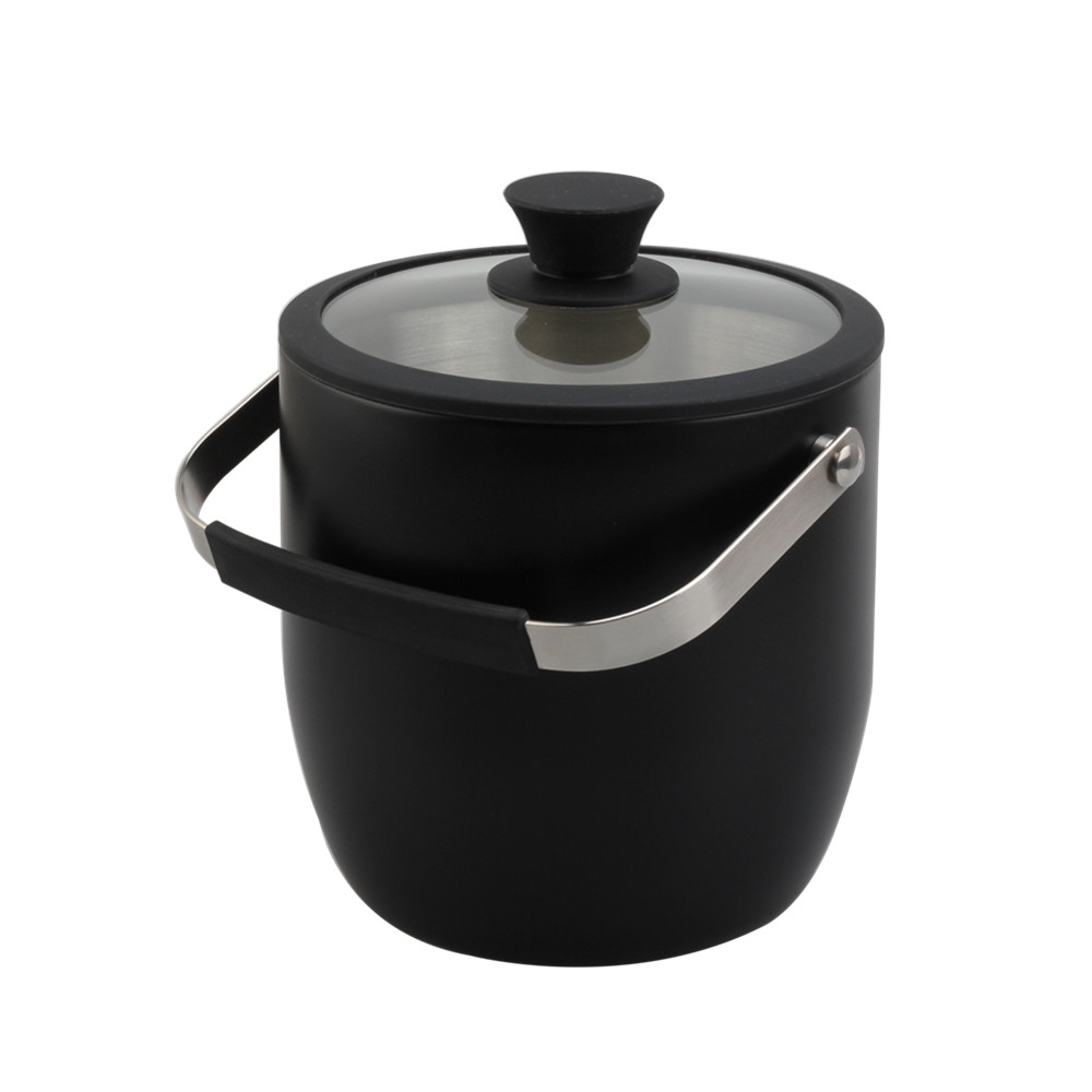 Stainless Steel Double Wall Insulating Ice Bucket, With Tempered Glass Lid — 2