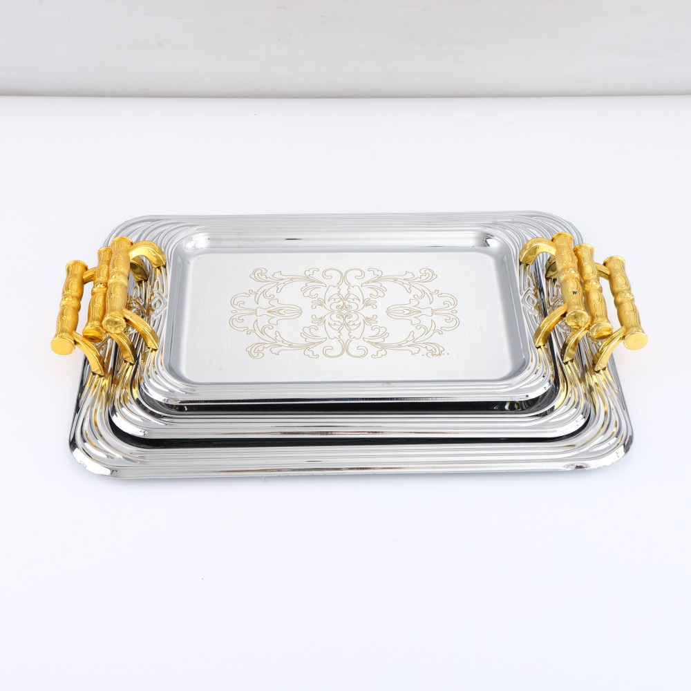 Round-Side Rectangular Iron Tray in Chrome — product information
