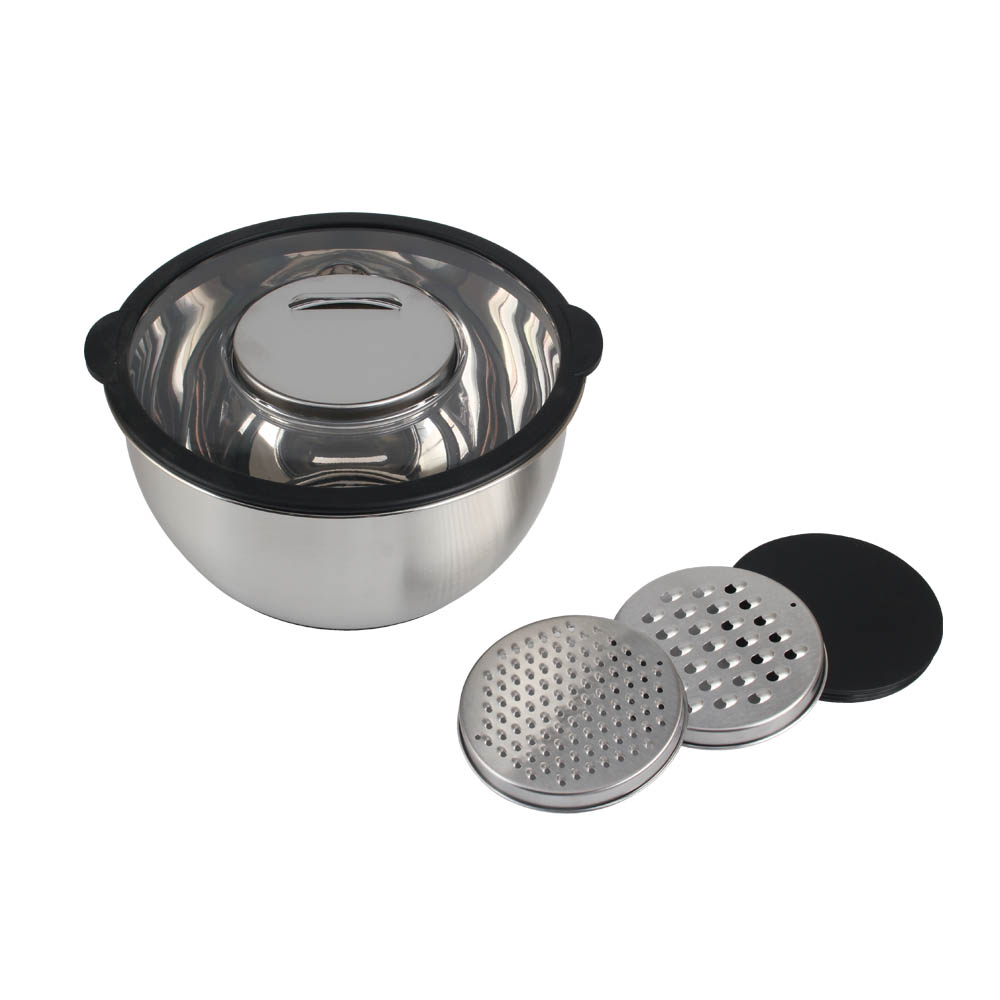 5qt Stainless Steel Mixing Bowls With Clear Lids & Grater Set — 2