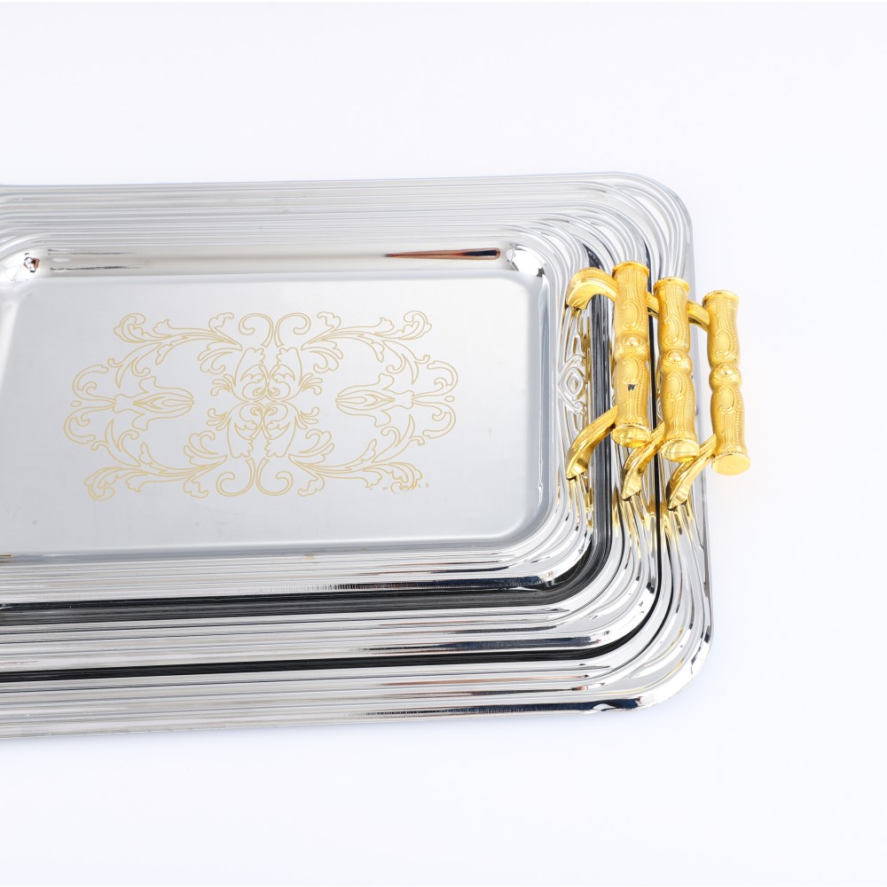 Round-Side Rectangular Iron Tray in Chrome — 3