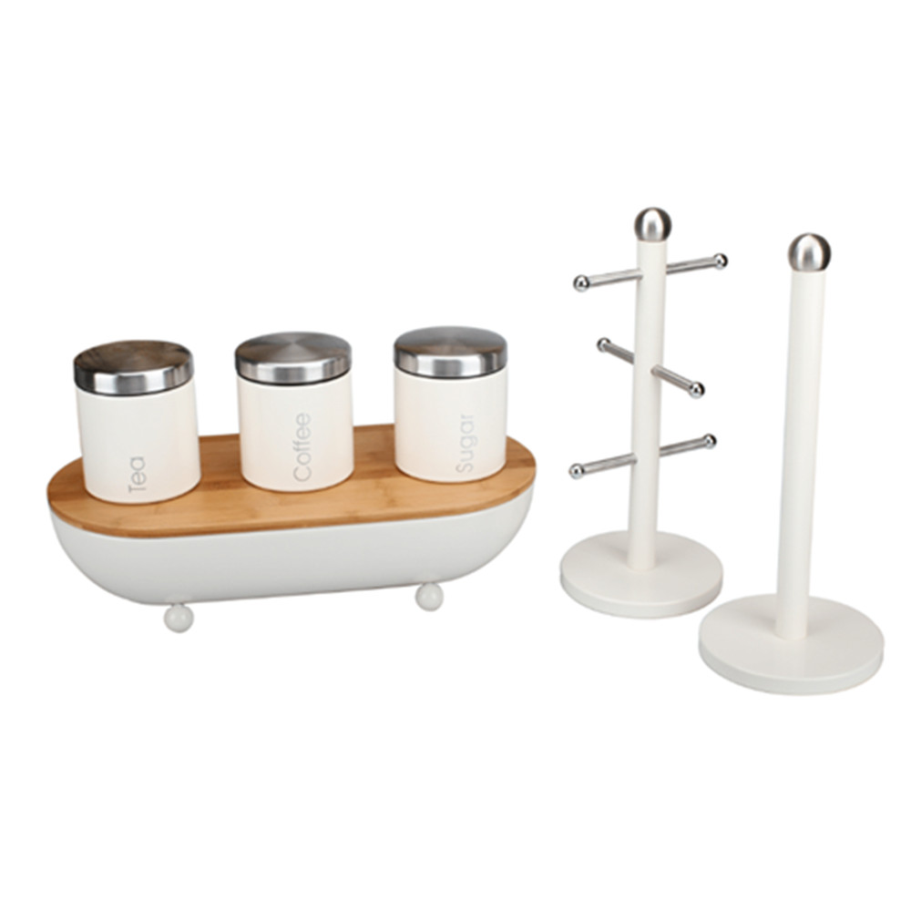 Bread Box Set-Roll Up Cover Bread Storage Container with Cup Holder and Canisters — 3