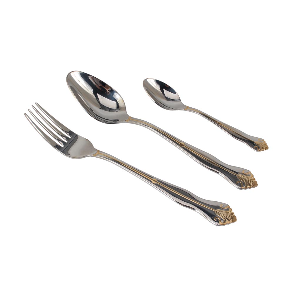Service for 3, Fine Silverware Set (Gold Accent) Stainless Steel Flatware Set — 5