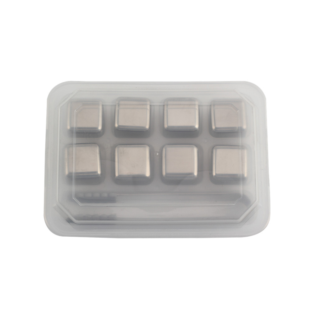 8 Pieces Whisky Stones Gift Set Stainless Steel with Silicone Tip Tongs, for Whisky Vodka Wine Beer