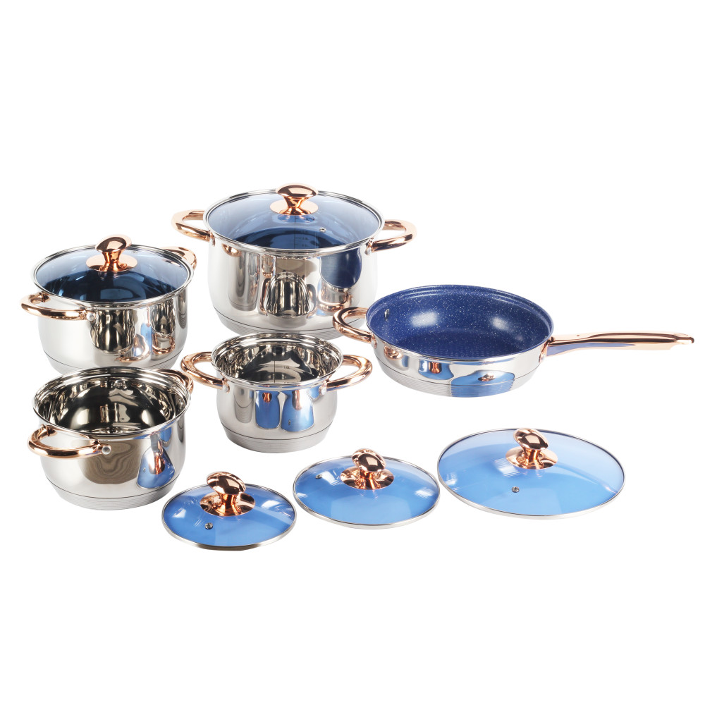 10pcs Stainless Steel Cookware Set With Blue Glass Lid — product information