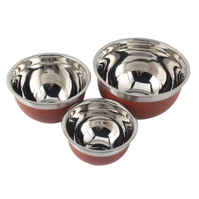 3size Brown Color Body Stainless Steel Mixing Bowl Set — product information
